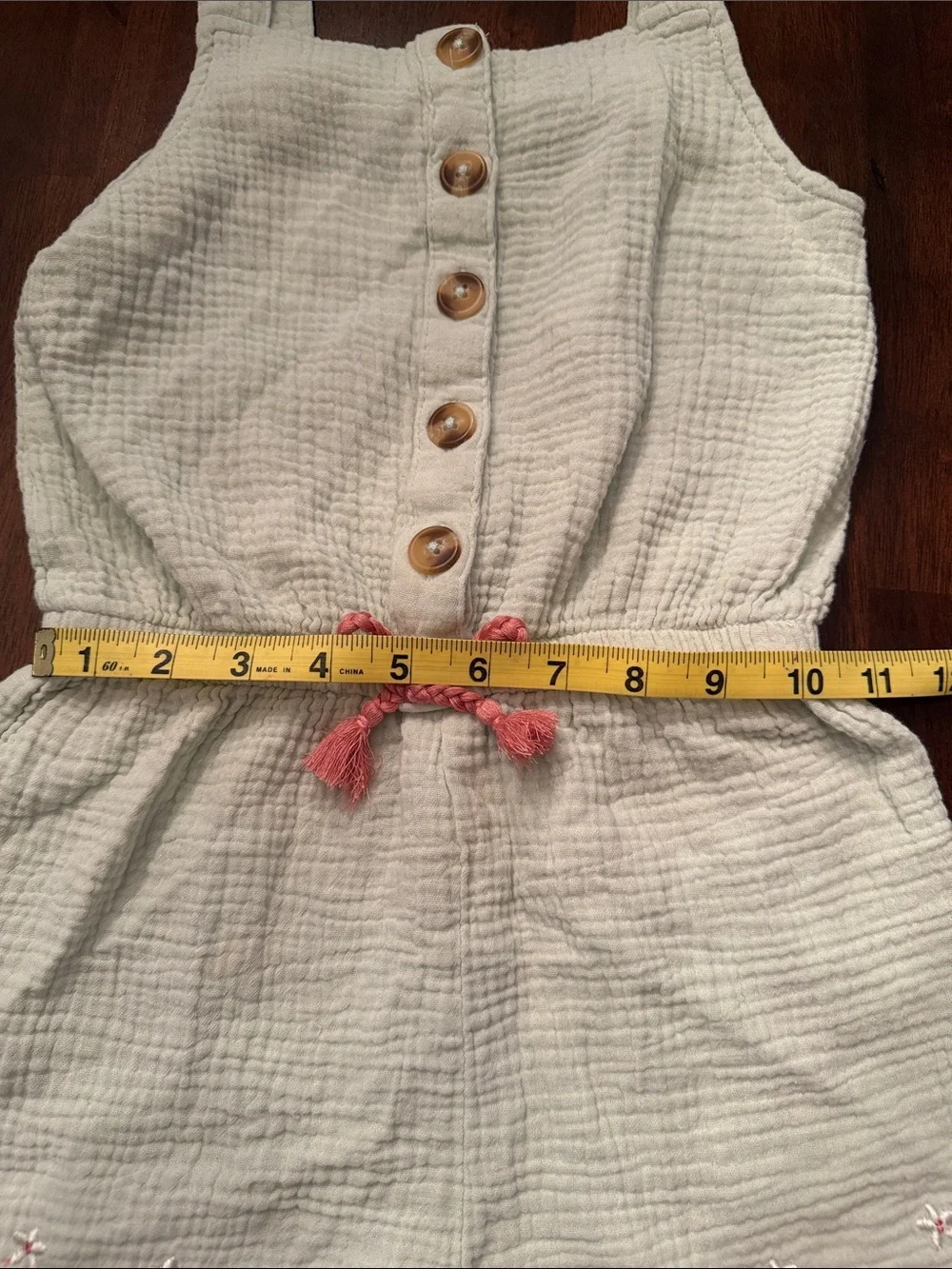 Rachel Zoe Lt Green Romper with Pink Bow and Floral Embroidery